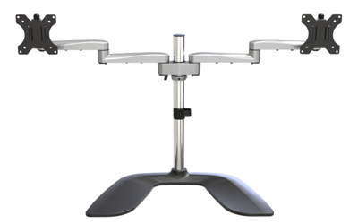 Dual Monitor Stand - Adjustable Height - Silver
